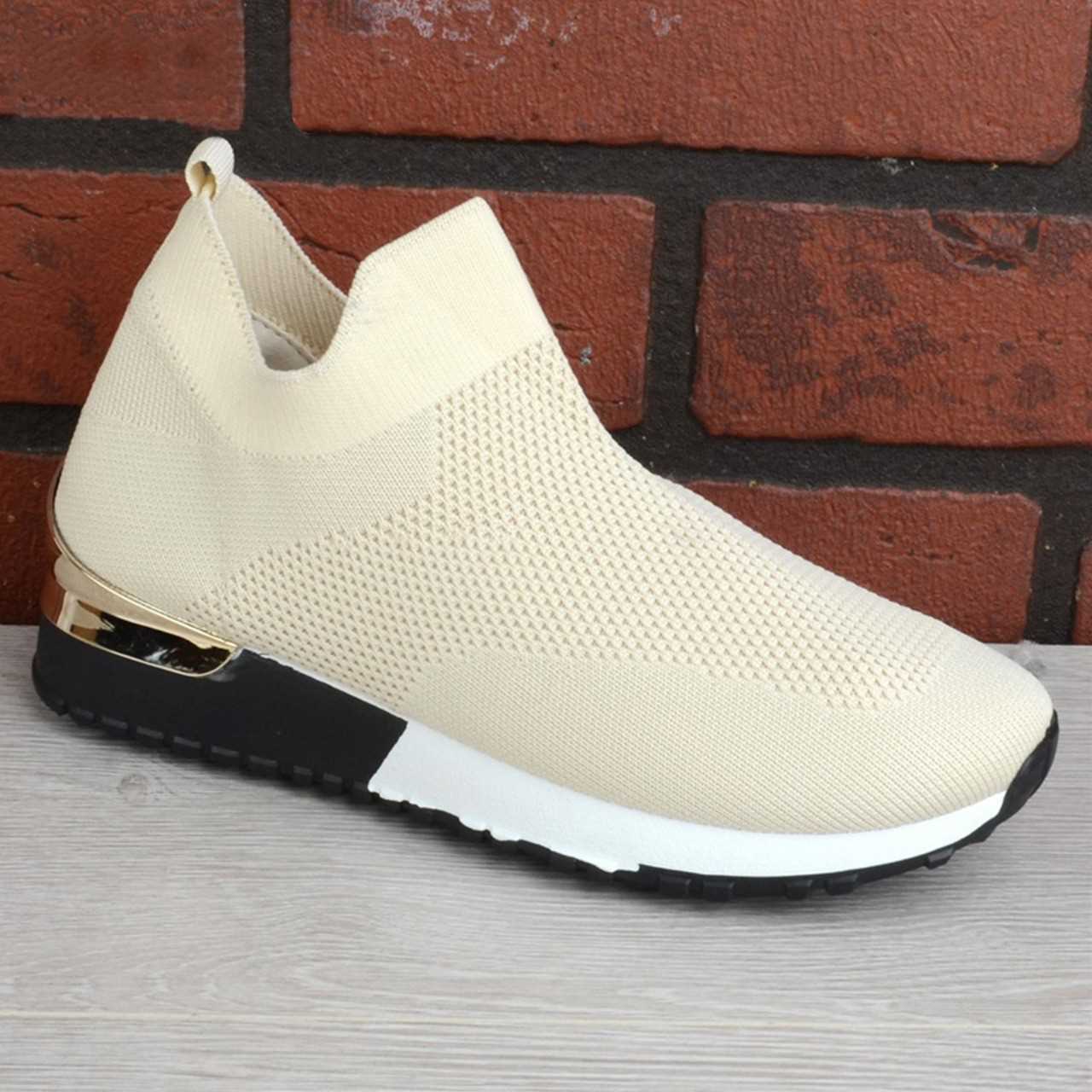 UK Size 5 EUR Size 38 Cream Khaki Ladies Womens Slip on Sock Wedge Sneakers Classic Jogging Pumps Shoes Trainers