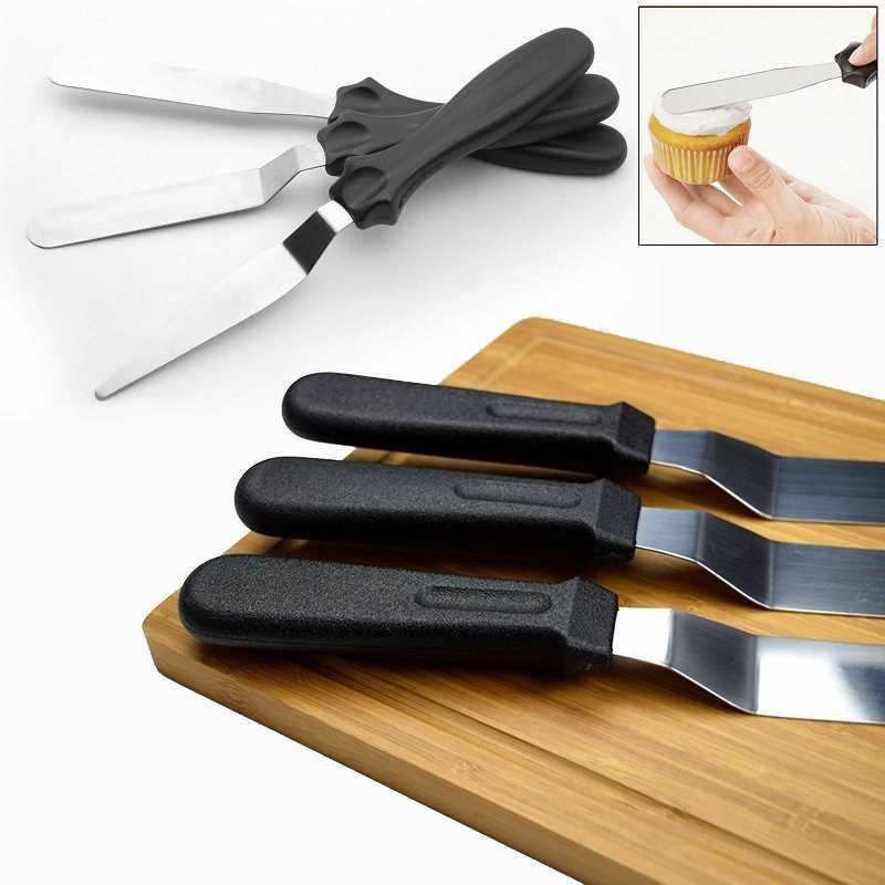 3pcs Stainless Steel Spatula Palette Knife Set Cake Decorating Smooth Tools Kit