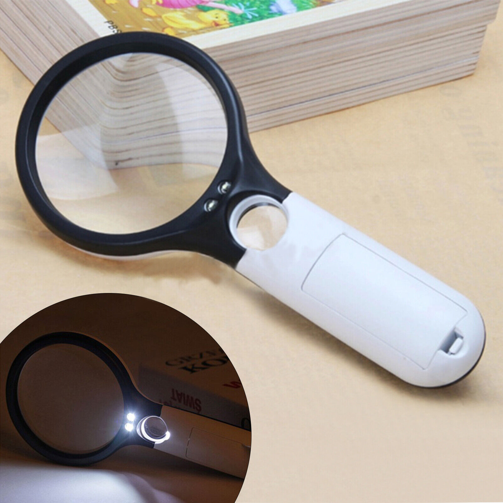 Handheld 45X Magnifier Reading Magnifying Glass Jewelry Loupe With 3 Led Light