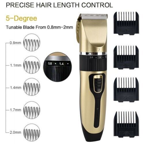 Black Mens Barber Professional Hair Clippers Set Mains Hair Trimmer Head Shaver Tunable Blade from 0.8mm to 2.0mm