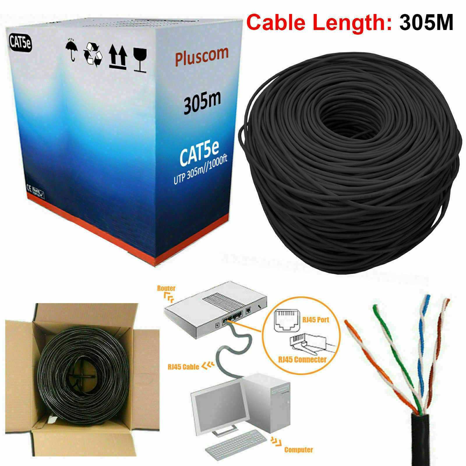 Black 305M Rj45 Cat5E Outdoor Network Ethernet Utp Cable Roll 4 Pair Adsl Modem Reel Box