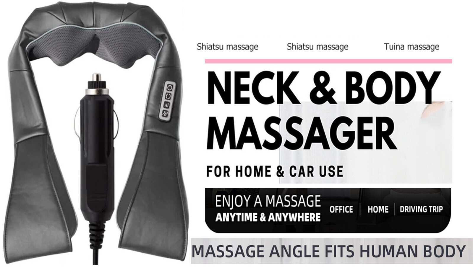 Grey Electric Shiatsu Back Neck Shoulder Massager with Heat Kneading Body Car Home