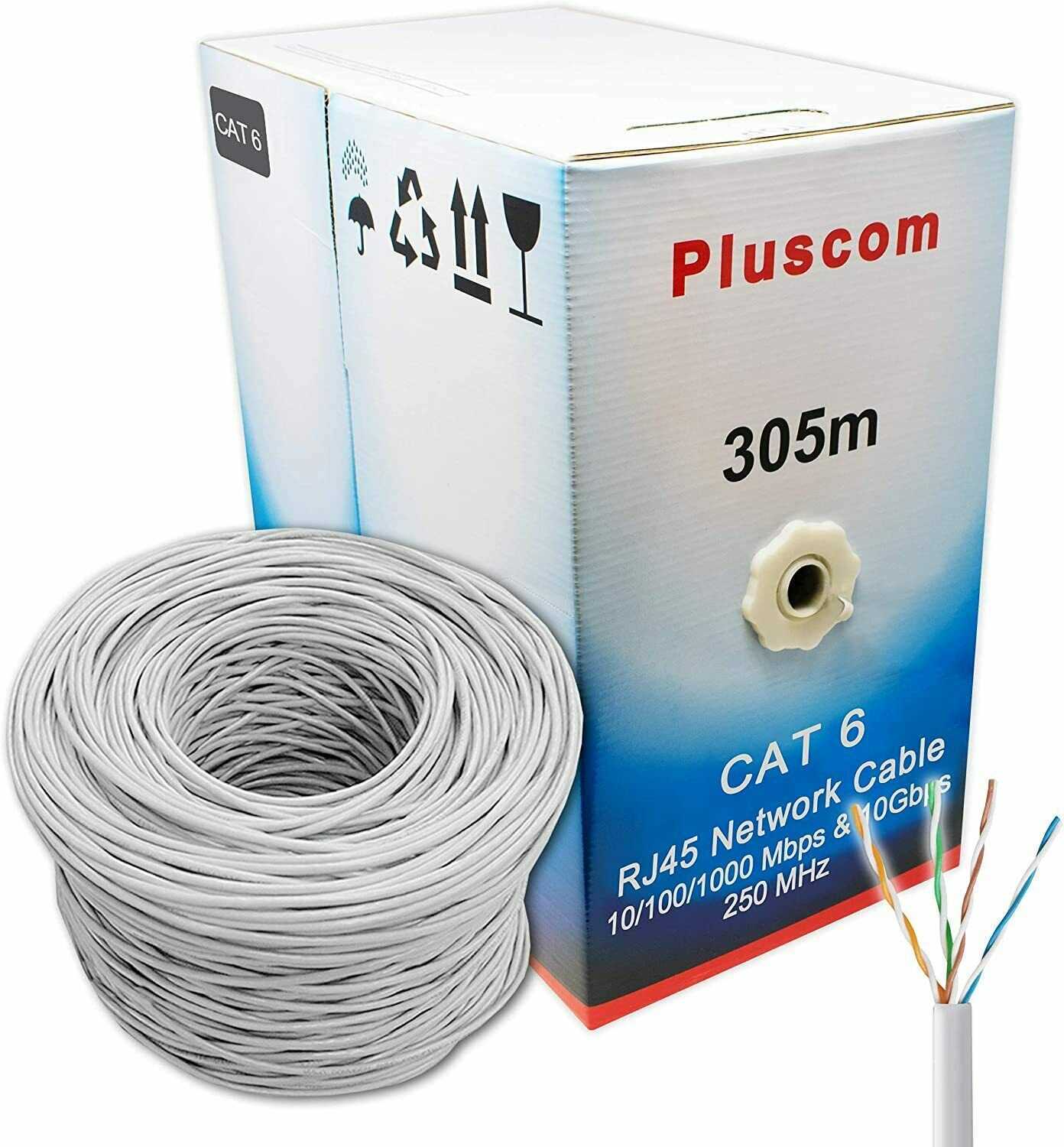 Grey 305M RJ45 Cat6 Outdoor Network Ethernet UTP Cable Roll 4 Pair ADSL Modem Reel Box