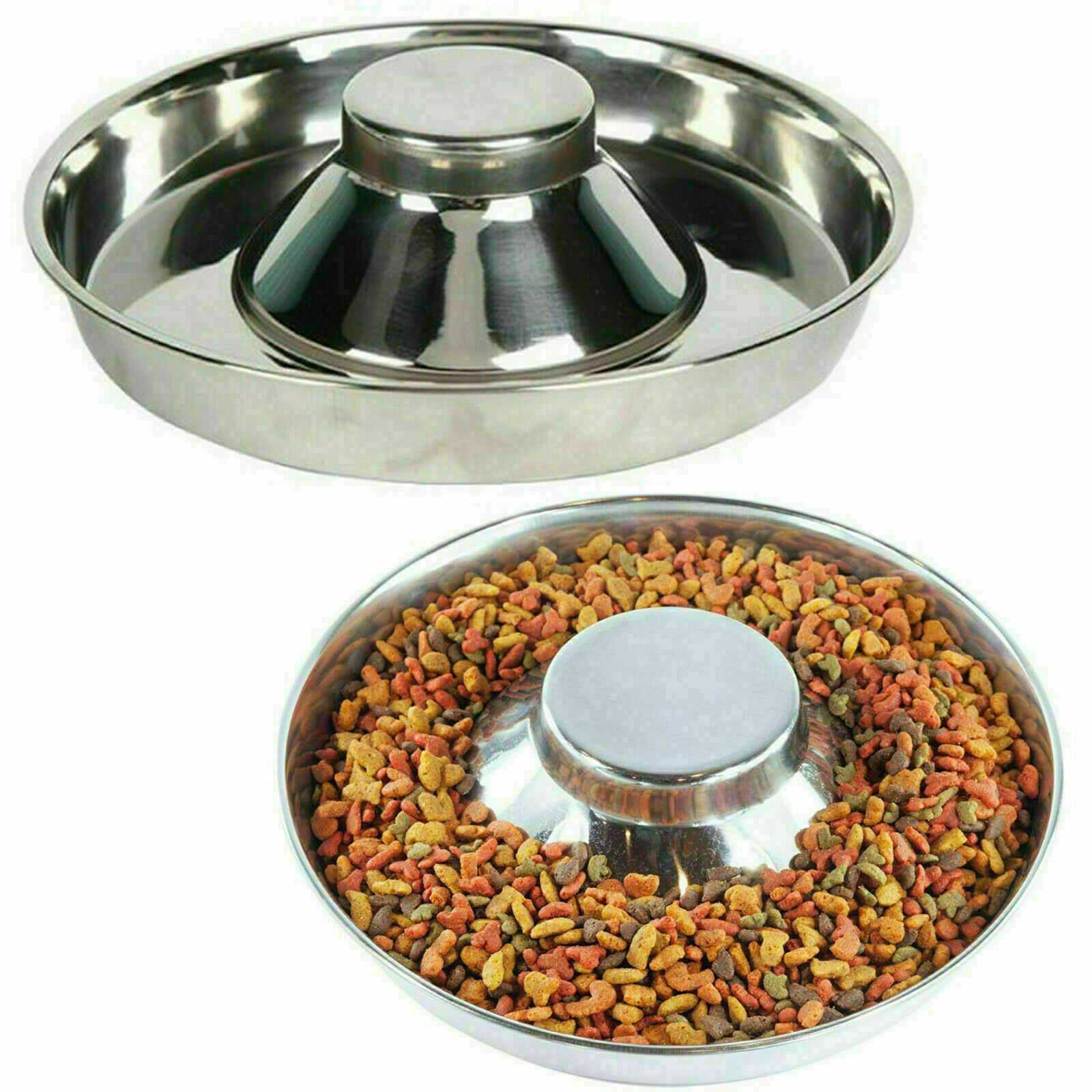 Silver Dog Puppy Pet Cat Litter Food Feeding Weaning Bowl Feeder Dish Stainless Steel