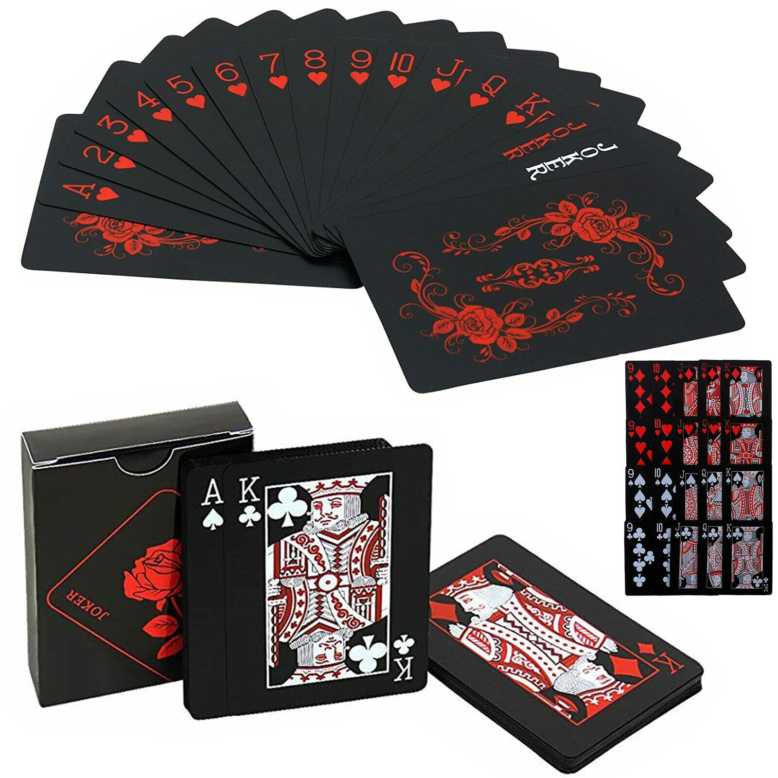 Black - Red Professional Playing Cards Deck New Poker Game Waterproof Plastic Diamond
