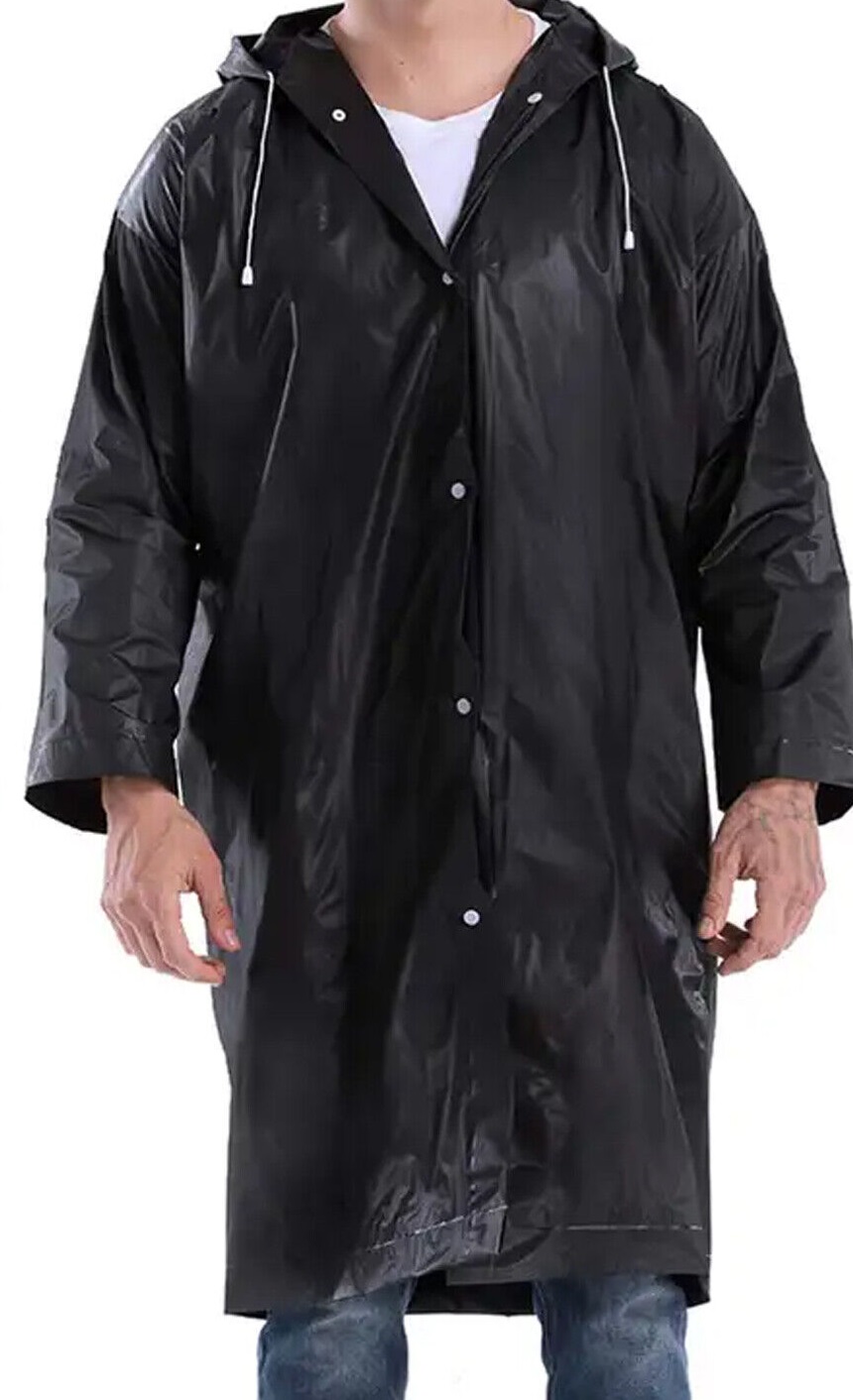 Large Black Travel Raincoat Rain Jacket