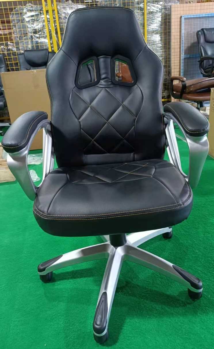 Black Faux Leather Sport Racing Car Gaming Office Chair Lumbar Headrest Support