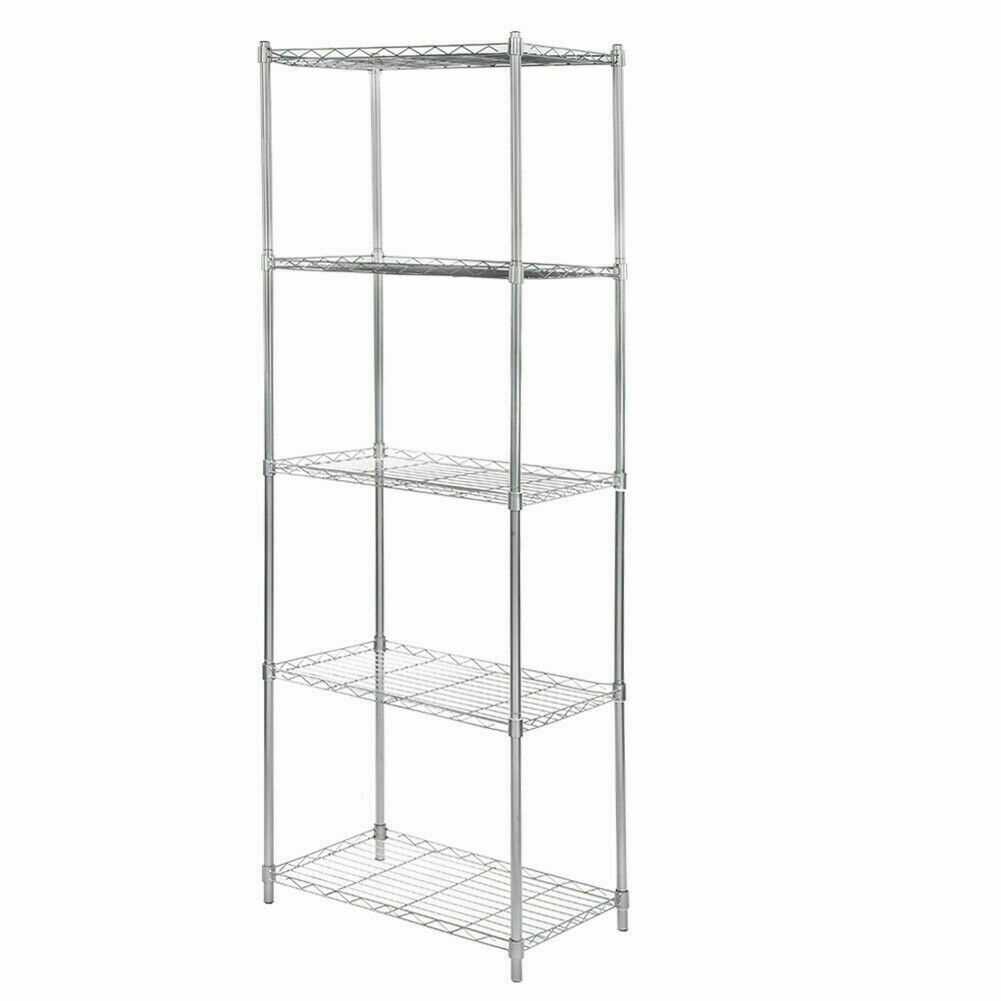 5 Tier Metal Storage Rack Shelving Silver Wire Shelf Kitchen Office Stand Units