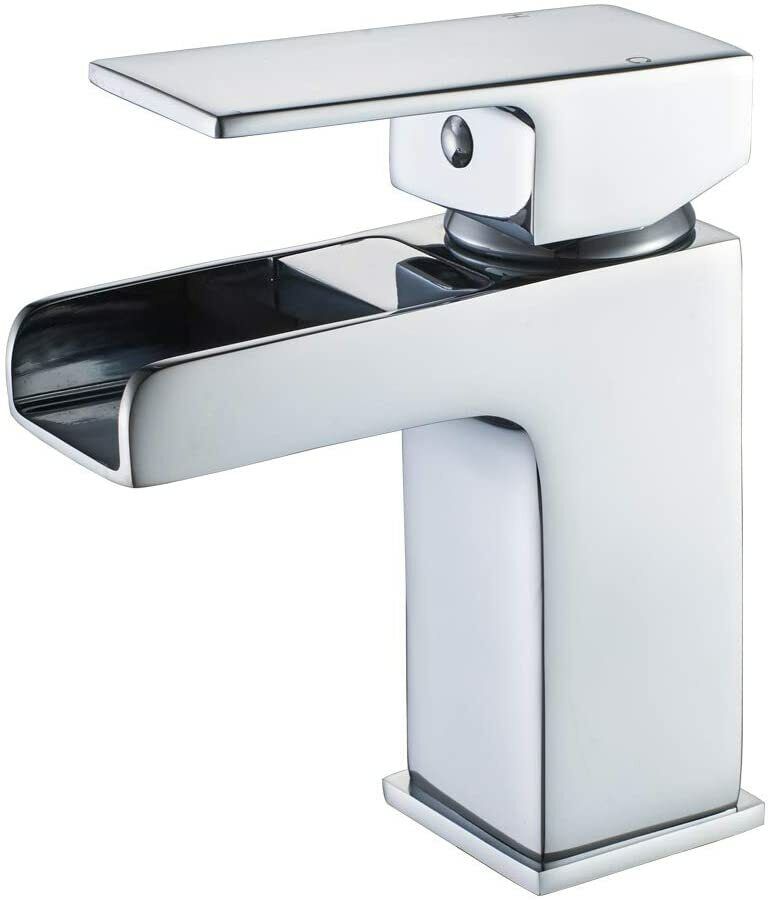 Modern Square Bathroom Mixer Tap Waterfall Tap Basin Sink Mono Mixer Chrome Cloakroom