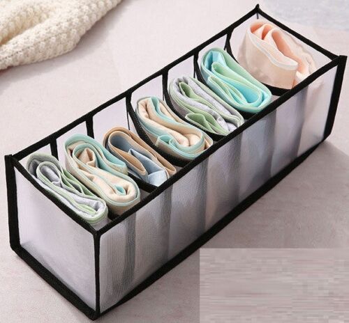 7 Grid Black Wardrobe Organiser Box Bra Underwear Boxes Drawer Foldable Storage Fabric Socks Organizer Box Divider