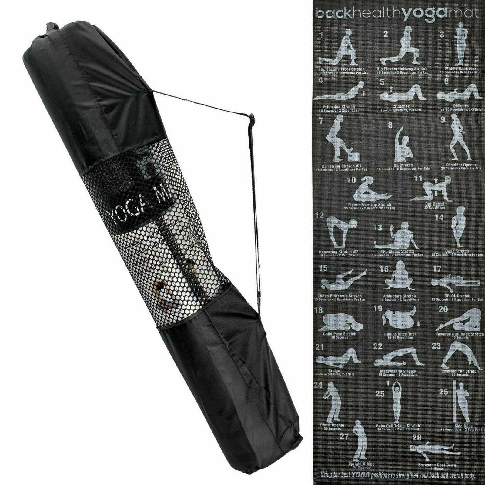 Black Yoga Mat With Carrier Bag Gym Exercise Thick Fitness Pilates Mats Non Slip
